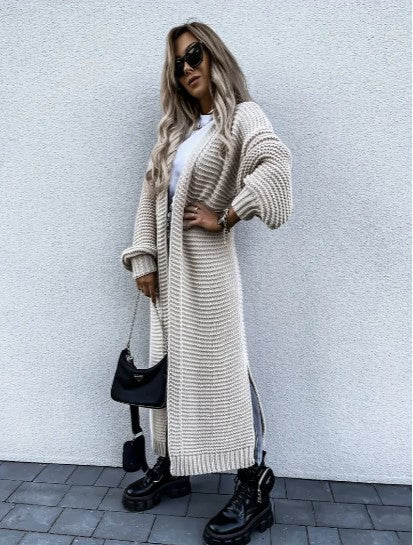 Stylish open front women's long sleeve knit cardigan, ideal for fall fashion & winter layering.