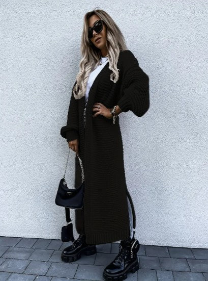 Women's knitwear long sleeve cardigan, an essential versatile layering piece for casual & office styles.