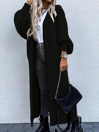 Fall/Winter women's long sleeve open front knit cardigan, perfect for versatile layering & comfort.