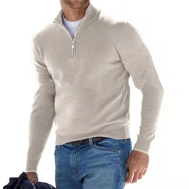 Men's versatile half-zip long-sleeve knit sweater. Casual everyday jumper, perfect for autumn style.