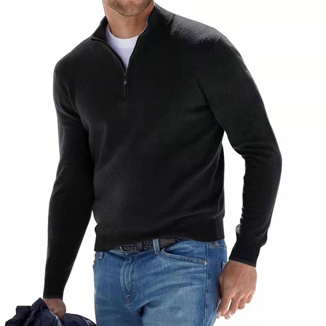 Men's practical half-zip long-sleeve knit sweater. Great for layering, casual & everyday style.