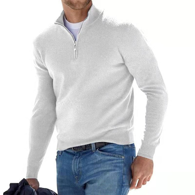 Men's casual half-zip long-sleeve knit sweater. Essential men's jumper for everyday comfort.