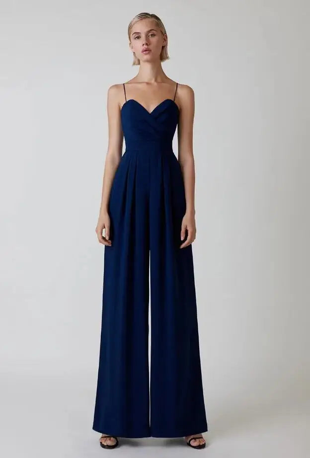 Women's elegant wide-leg jumpsuit with spaghetti straps. A comfortable and versatile one-piece, perfect for summer.
