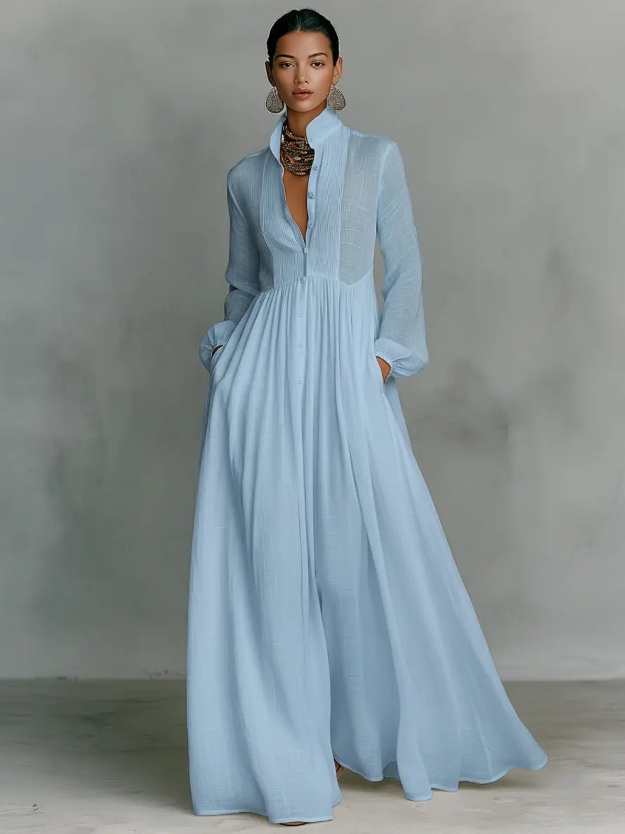 Versatile women's collared maxi dress, ideal for casual outings or elegant summer events. Relaxed fit.