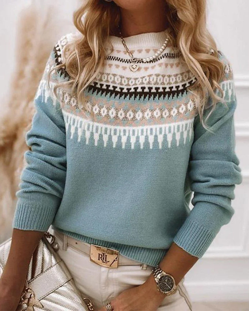 Unisex Nordic Fair Isle winter pullover sweater. Cozy knit, perfect for seasonal fashion & casual wear.