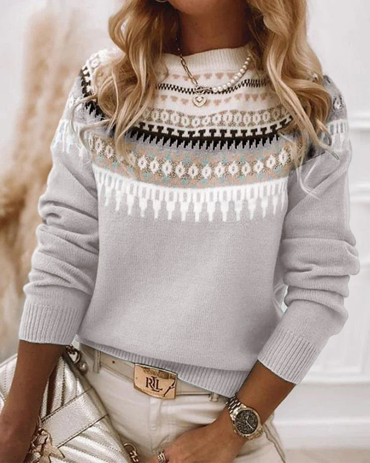 Warm Fair Isle knit pullover sweater for men & women. Ideal cozy winter apparel with classic Nordic pattern.