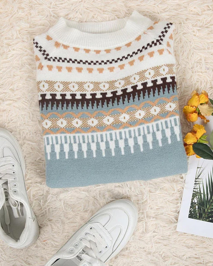 Comfortable men's & women's Fair Isle knit sweater. Warm winter pullover with classic Nordic design.