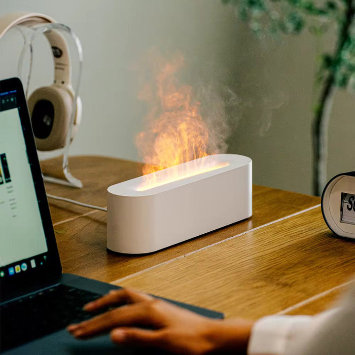 Nvroome Lights flame-effect humidifier with cool LED mist and aromatherapy diffuser function.