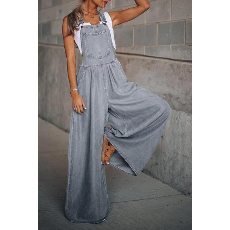 Women's Wide-Leg Denim Dungaree Jumpsuit