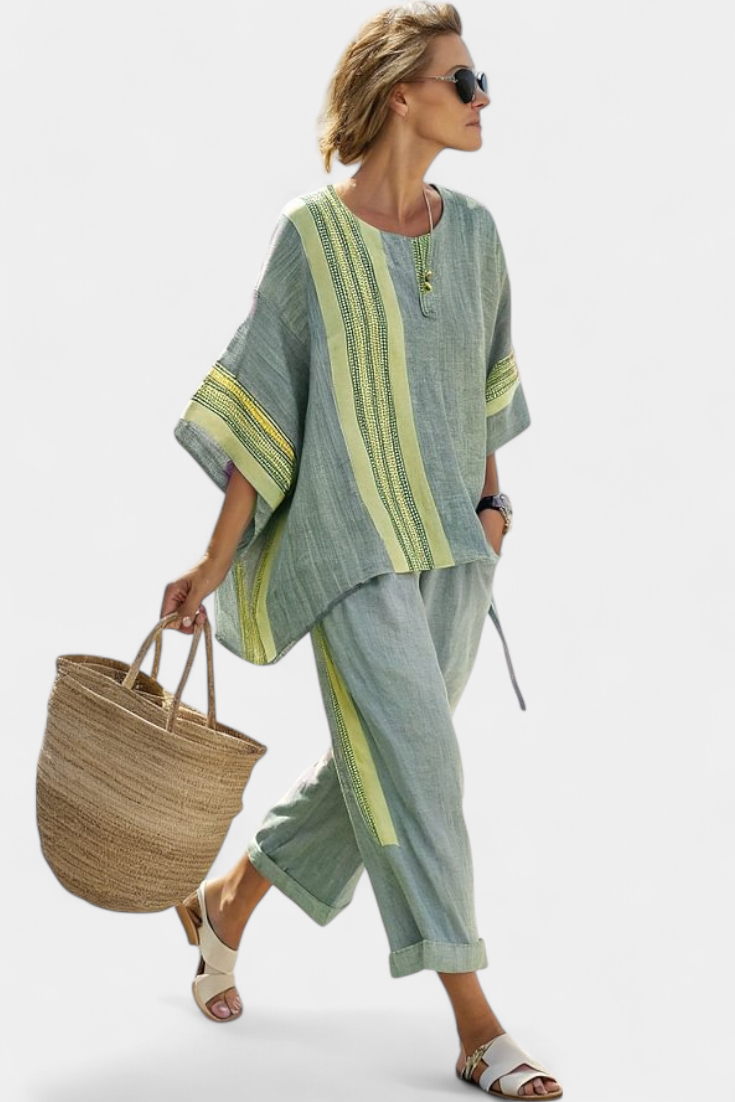 Paloma Contrast Trim Top & Wide Leg Pants Set