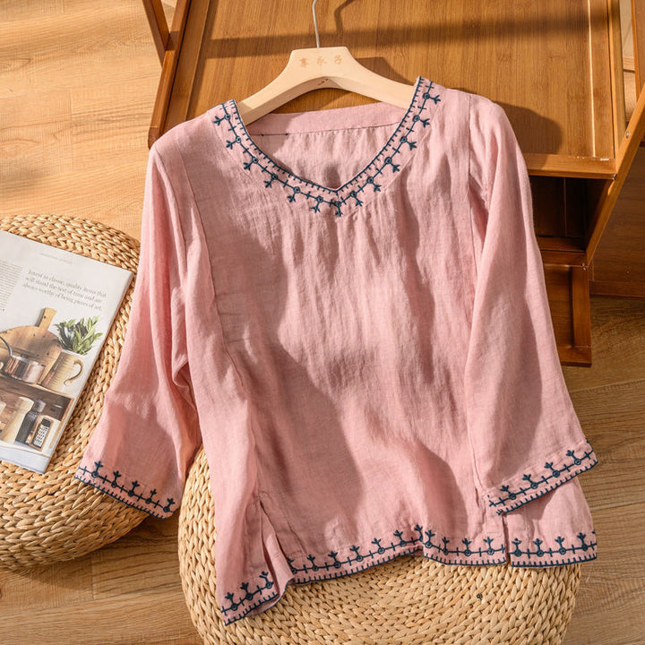 Mary™ Embroidered V-Neck Blouse