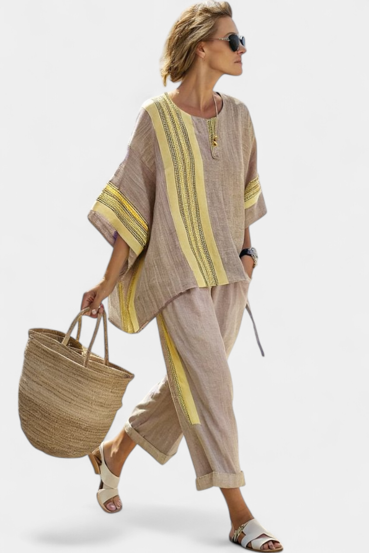 Paloma Contrast Trim Top & Wide Leg Pants Set