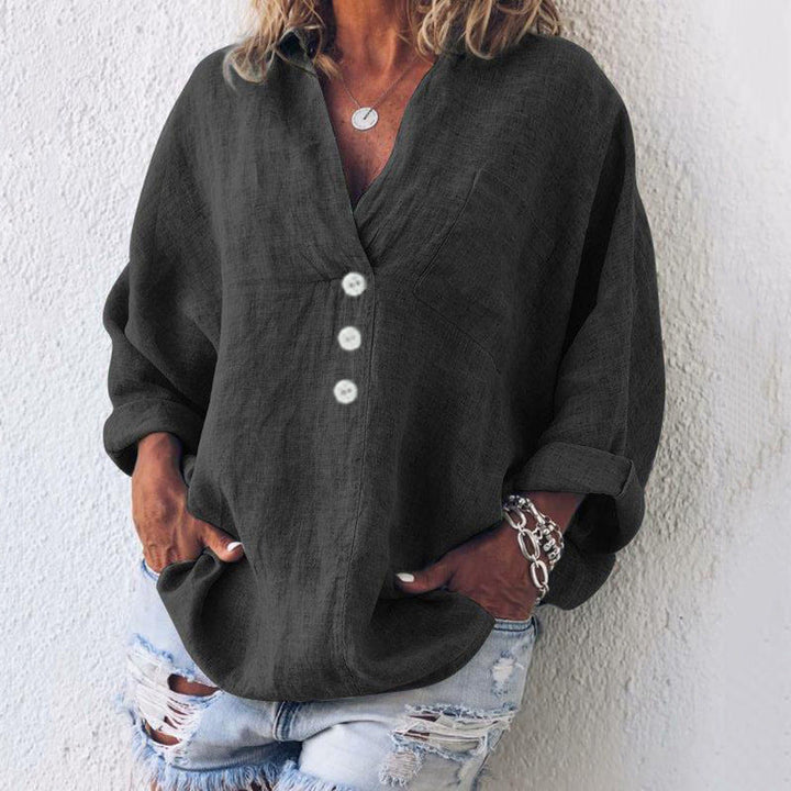 Women's Oversized Linen V-Neck Pullover Top