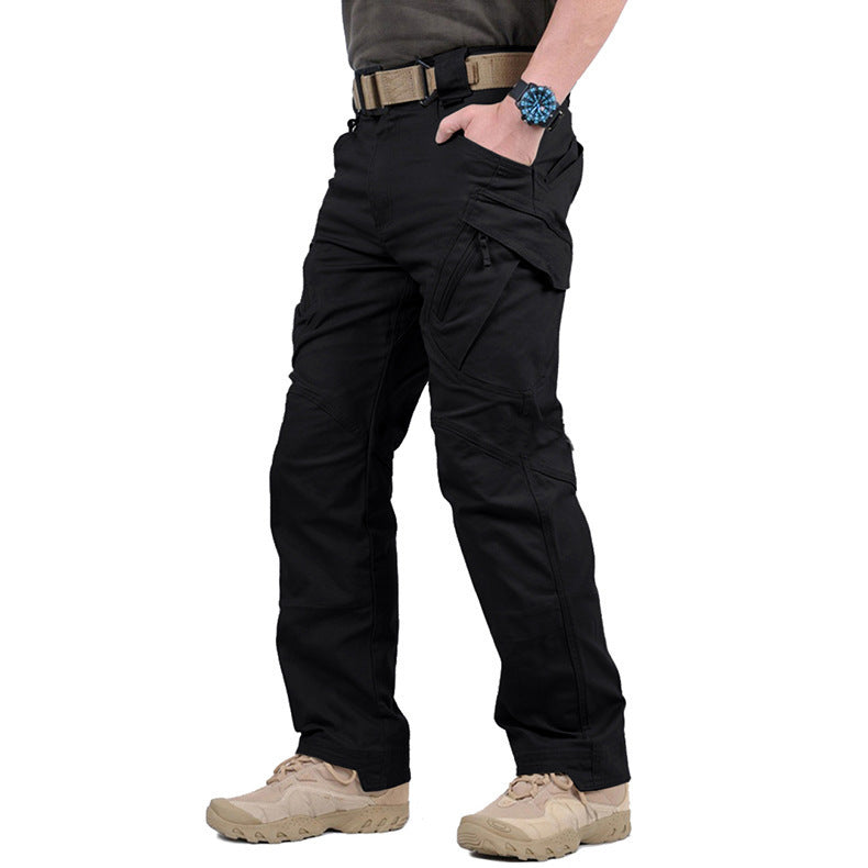Utility men's cargo trousers, durable multi-pocket design for tactical outdoor activities.