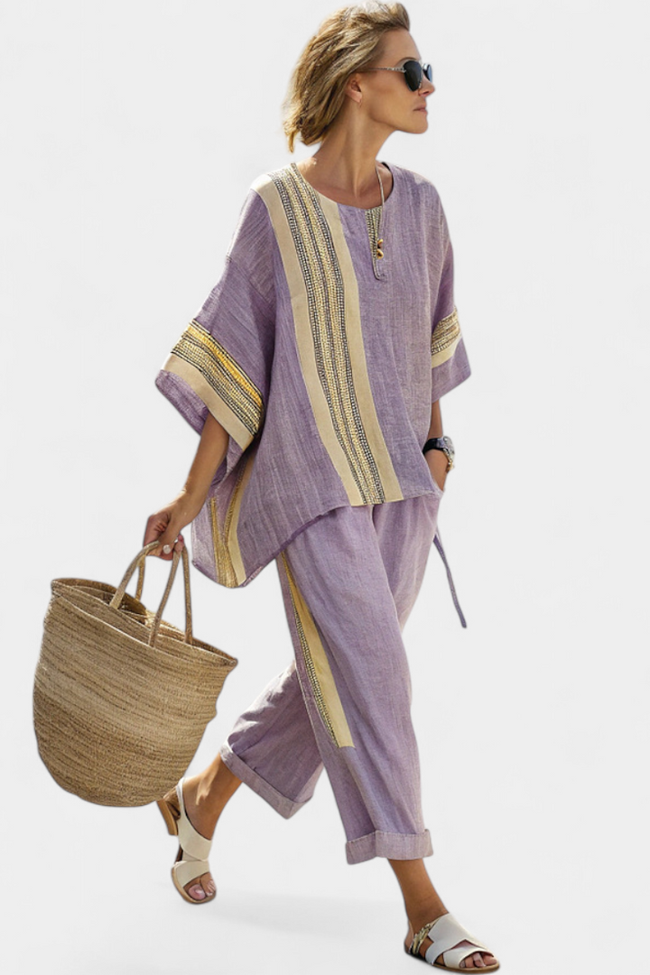 Paloma Contrast Trim Top & Wide Leg Pants Set