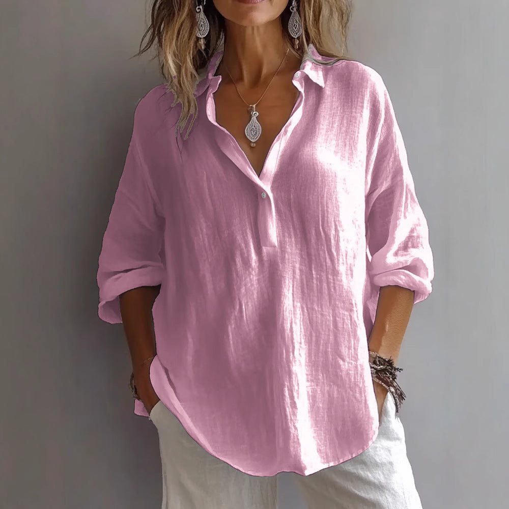 Casual women's button-up blouse with wide sleeves, perfect for summer everyday fashion.