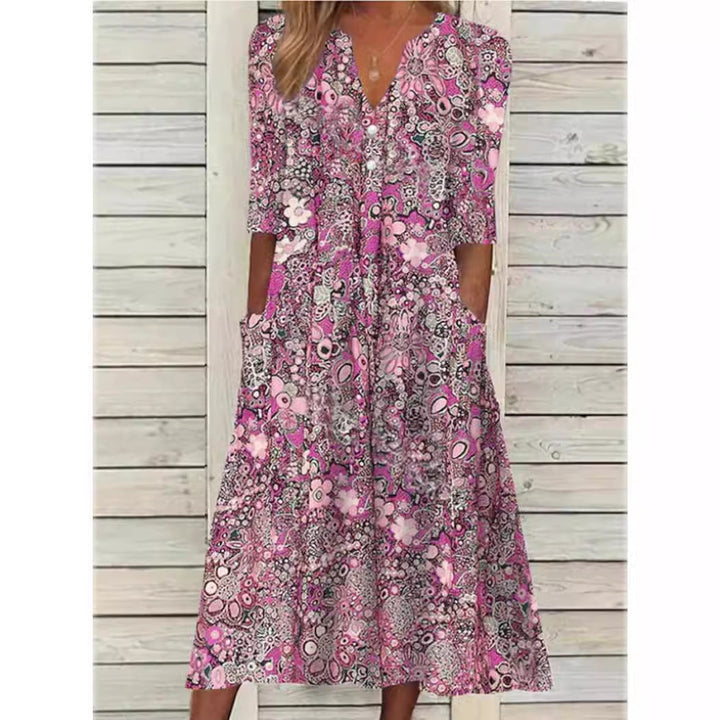 Sophisticated blue flowy maxi dress for women. Comfortable elegant dress for special spring occasions.