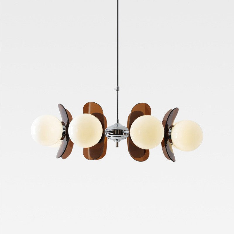 Modern geometric ceiling light fixture, abstract design, frosted glass globes, ideal for contemporary homes.