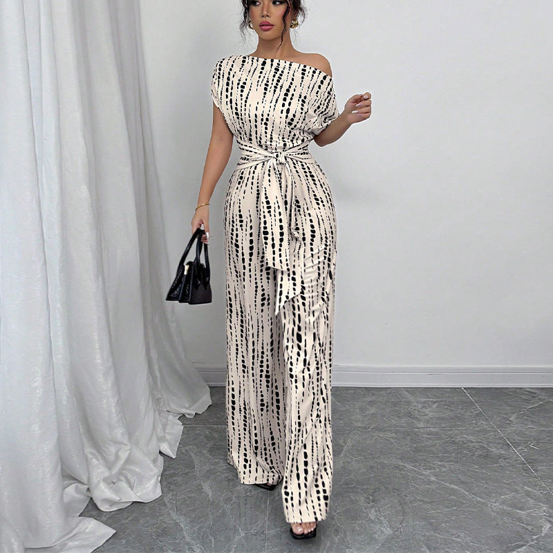 Women's Printed Off Shoulder Wide Leg Jumpsuit