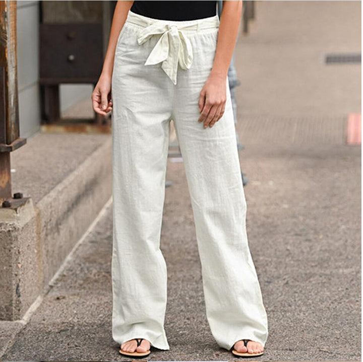 Khaki wide-leg women's casual pants, perfect for comfortable summer fashion. Relaxed fit stylish trousers.