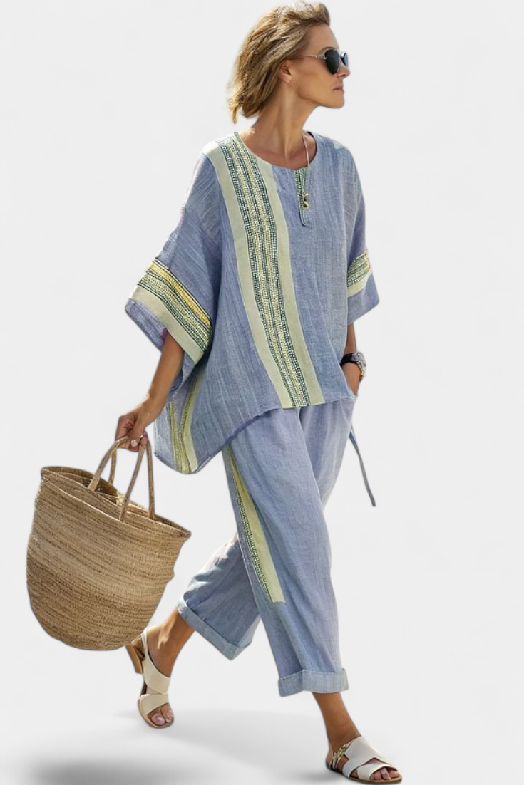 Paloma Contrast Trim Top & Wide Leg Pants Set