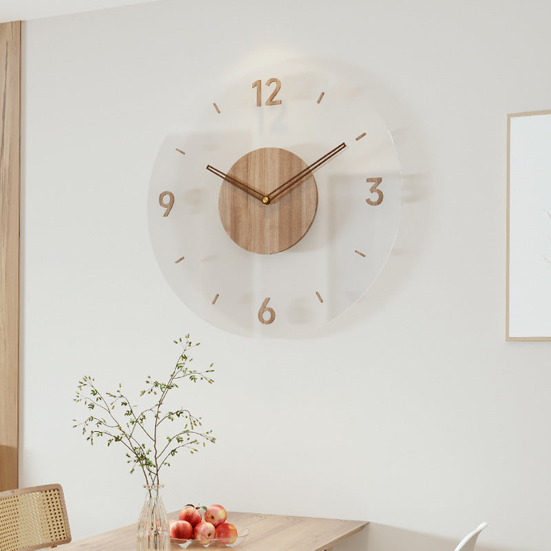 Elegant wooden wall clock, Nordic minimalist style. Silent quartz movement, ideal for modern kitchen or office decor.