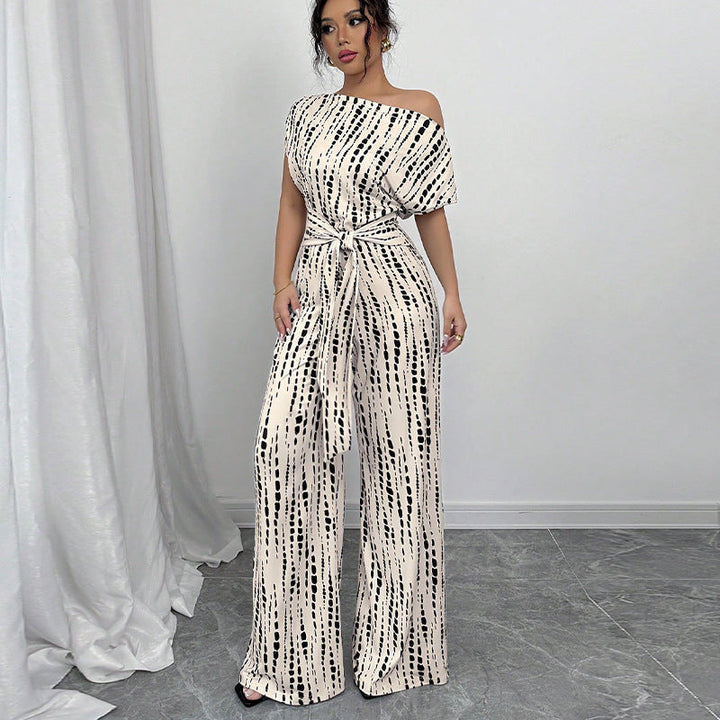 Women's Printed Off Shoulder Wide Leg Jumpsuit