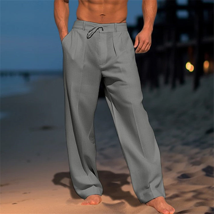 Comfortable men's loose fit drawstring pants for everyday wear, travel, and spring fashion.
