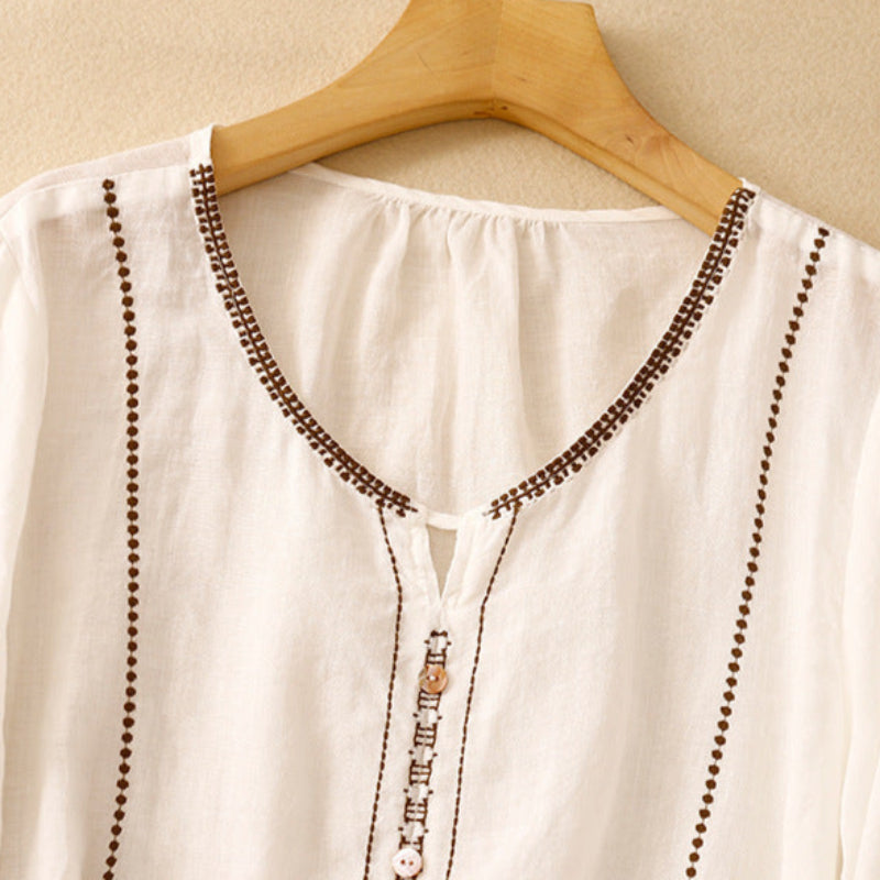 Embroidered Ruffle Sleeve Blouse