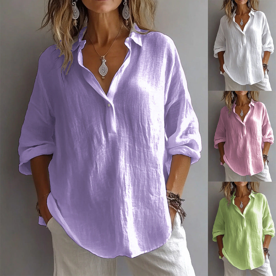 Effortless chic women's button-up blouse with wide sleeves, a must-have for everyday style.