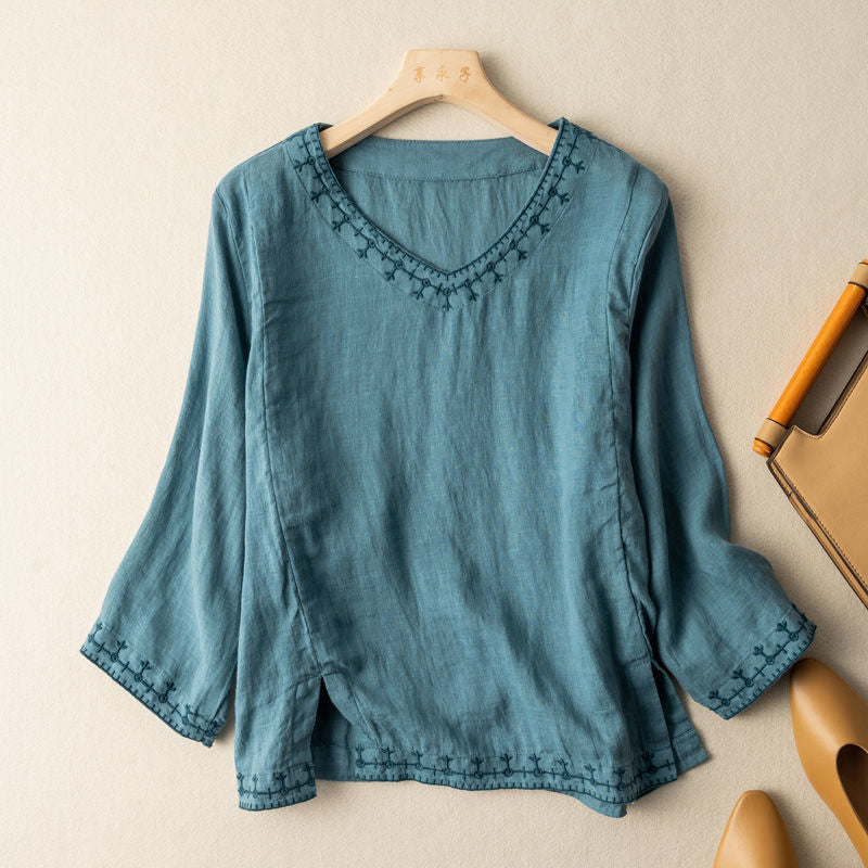 Mary™ Embroidered V-Neck Blouse
