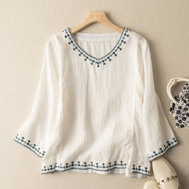 Mary™ Embroidered V-Neck Blouse