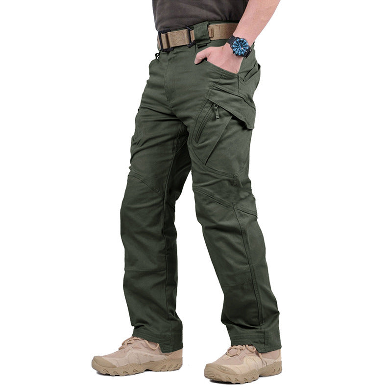 Rugged men's hiking pants, tactical cargo design, ideal for outdoor adventures and utility.