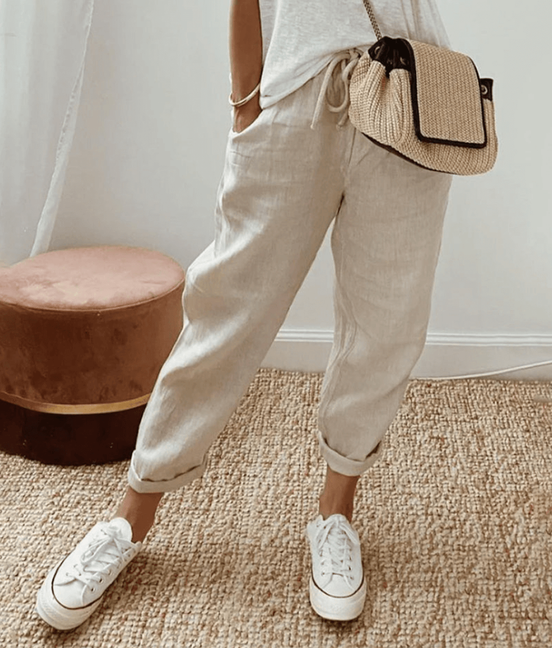 Versatile women's comfort pants with adjustable waist, ideal for spring fashion & casual chic everyday wear.