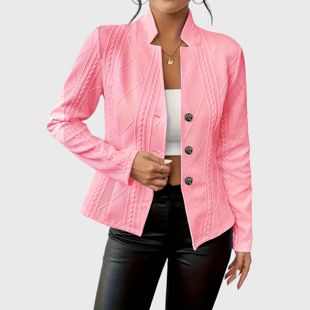Professional women's elegant blazer with a tailored fit, great for office attire and business wear.