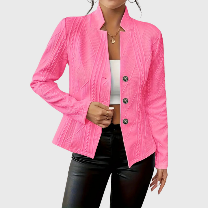 Chic women's blazer, blending professional wear with smart casual style. Tailored elegant ladies jacket.