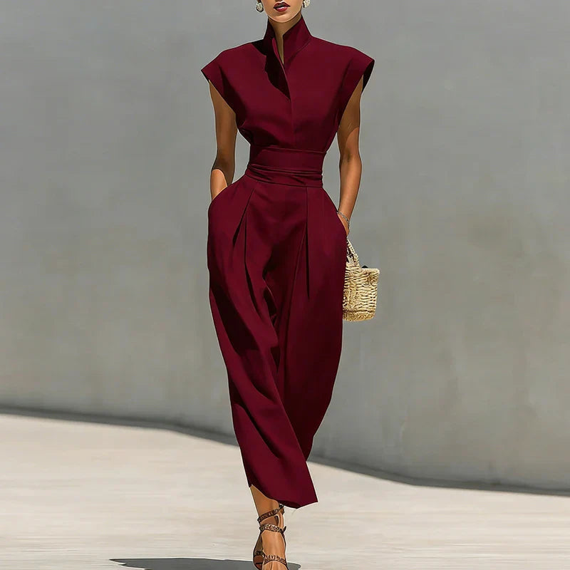 Women's sophisticated mock-neck midi dress, tailored for elegance, perfect for office or evening wear.