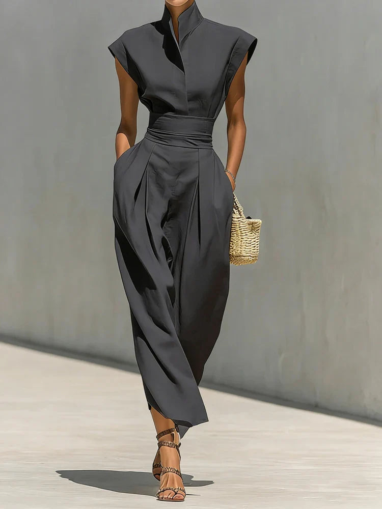 Versatile women's tailored midi dress with mock neck. Sophisticated style for office, evening, or special occasions.