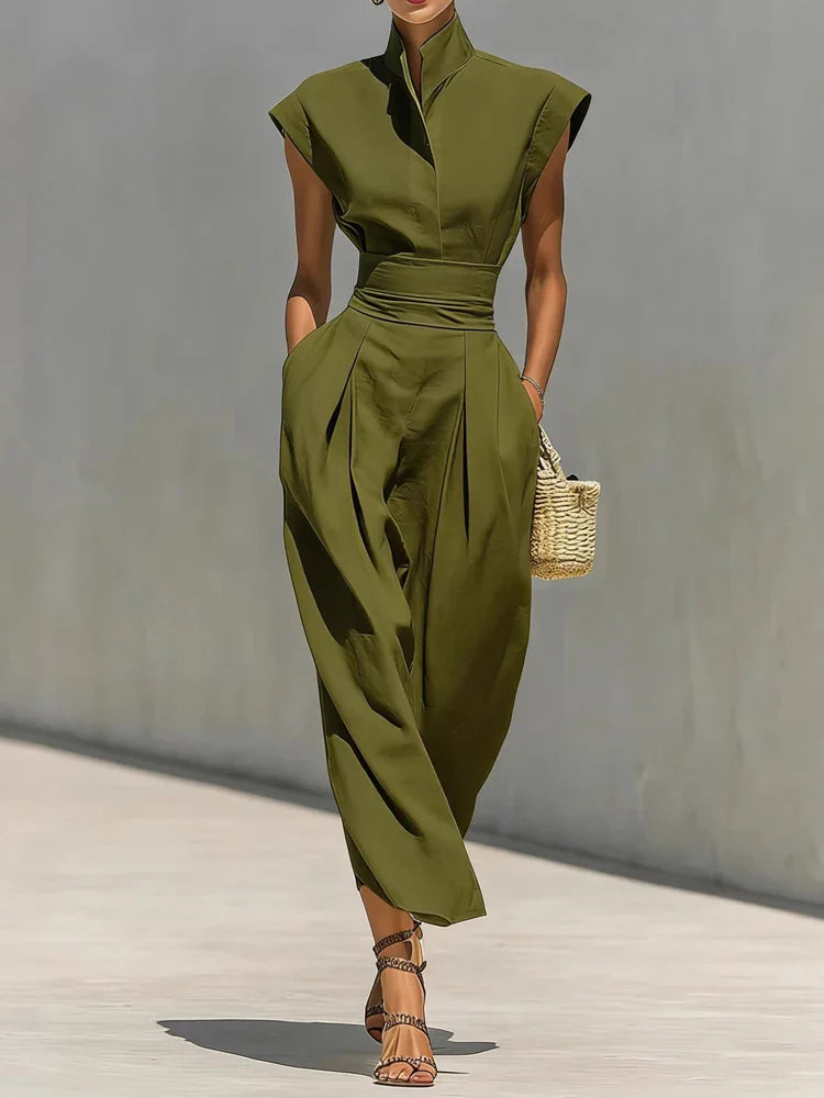 Chic women's mock-neck midi dress. Tailored, elegant, and sophisticated, ideal for professional or evening attire.