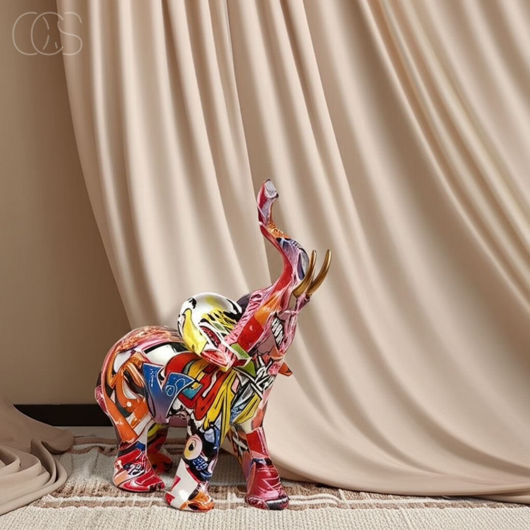Lucky charm abstract elephant statue, modern decorative accent piece.