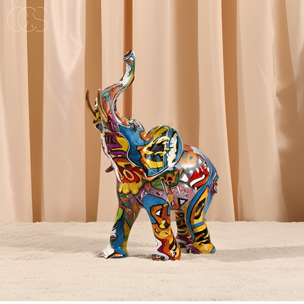 Abstract elephant statue, modern lucky charm home decor figurine.
