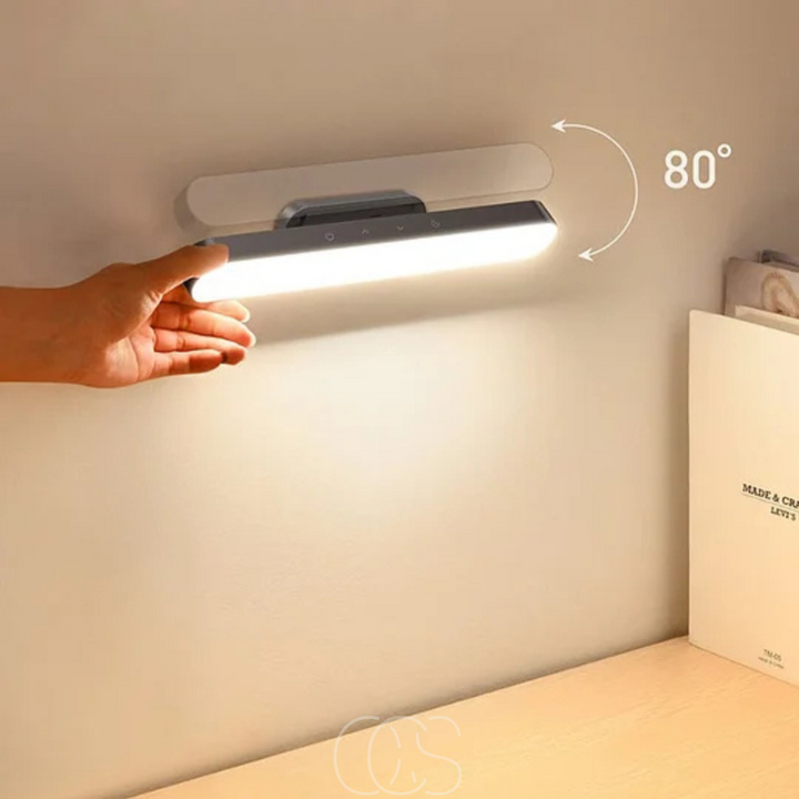 Portable magnetic LED desk lamp for office or study. Wireless, rechargeable, with adjustable brightness for tasks.