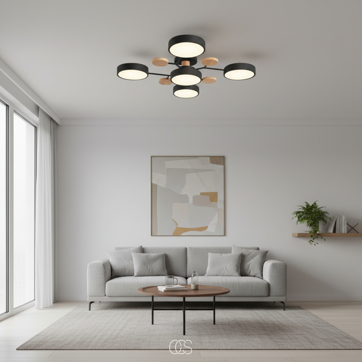 Bright modern LED ceiling lamp, macaron metal flush mount design, provides efficient stylish home illumination.