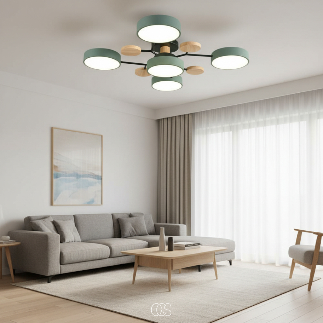 Macaron-inspired round metal LED ceiling lamp, modern flush mount, provides bright, stylish home lighting.