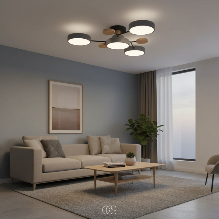 Modern round metal LED ceiling lamp, macaron style, flush mount lighting for stylish homes.