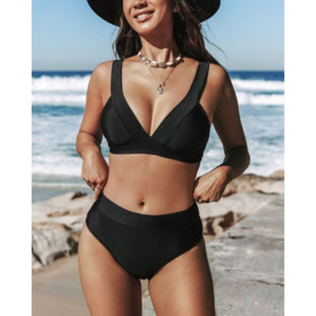 Women's Solid High Waist Swimsuit
