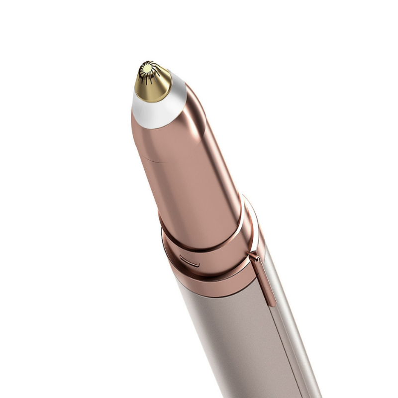 Close-up of precision tip: electric eyebrow trimmer for painless hair removal. Ideal for shaping and touch-ups.