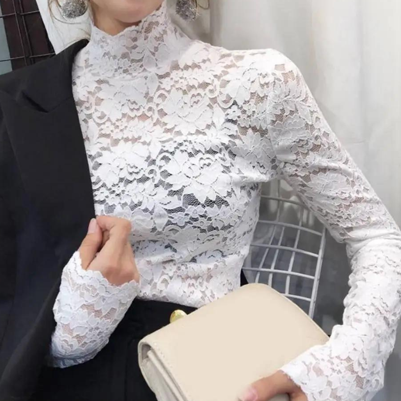 Fashionable women's elegant lace blouse. Chic fitted short sleeve top in classic black for any occasion.