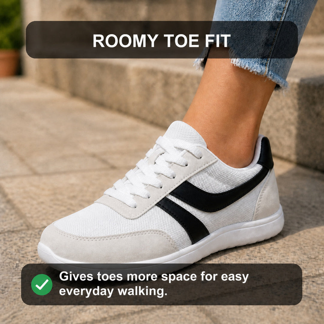 Comfortable women's walking shoes with spacious toe box, perfect for everyday wear.