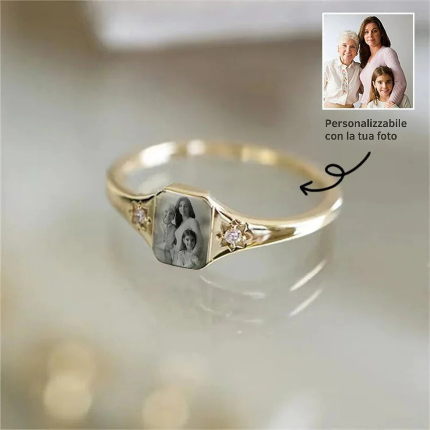 Sentimental custom photo ring with birthstone for women, preserving cherished memories in sterling silver jewelry.